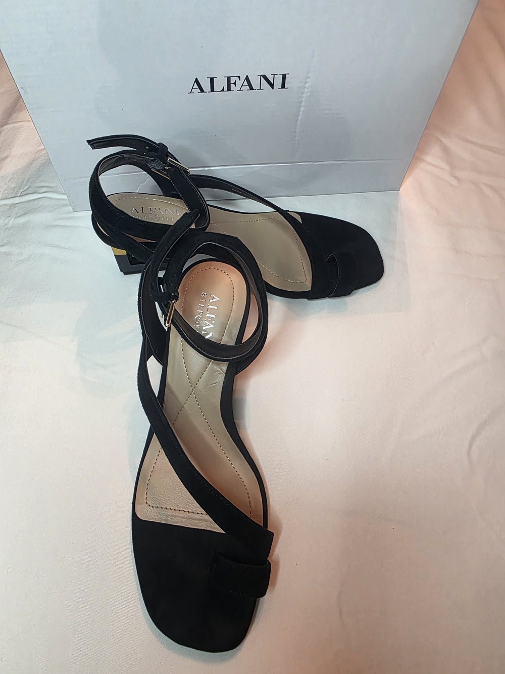 Alfani Black Crisscross Ankle Strap Block Heel Sandals